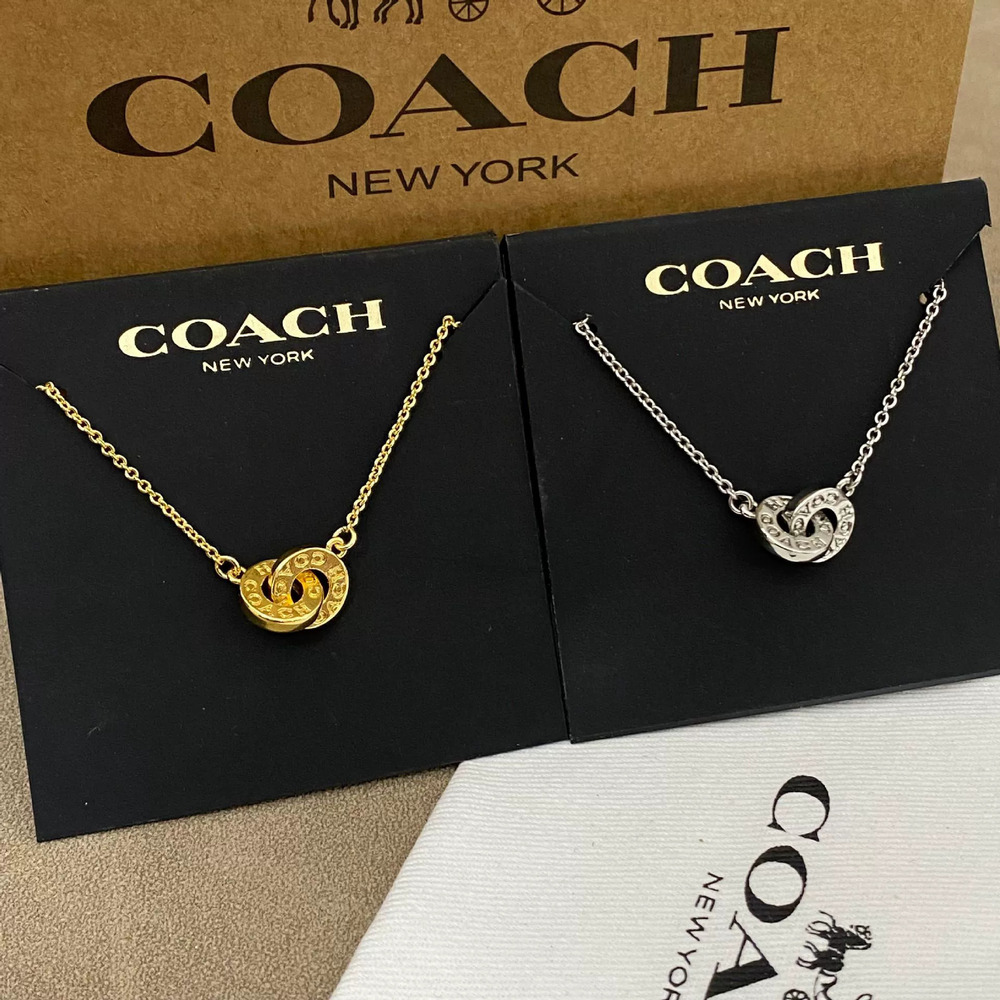 Coach Koujia Letter Pendant Necklace Gold Plated Double Ring Choker